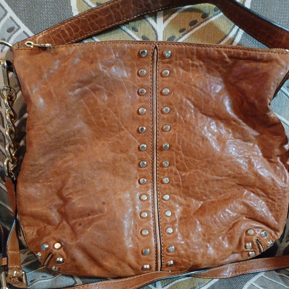 MICHAEL KORS Uptown Astor Tote Studded Cognac Brown Leather Large Hobo Bag 13" - Picture 15 of 16